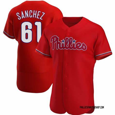 Men's Philadelphia Phillies #61 Cristopher Sanchez Red Flex Base Stitched Baseball Jersey