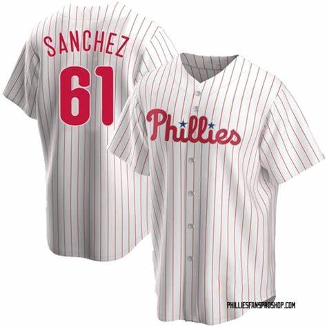 Men's Philadelphia Phillies #61 Cristopher Sanchez White Cool Base Stitched Baseball Jersey