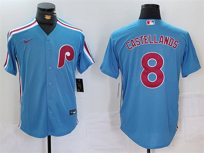 Men's Philadelphia Phillies #8 Nick Castellanos Blue Cool Base Stitched Jersey