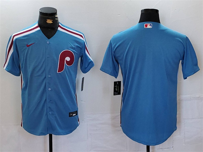 Men's Philadelphia Phillies Blank Blue Cool Base Stitched Jersey