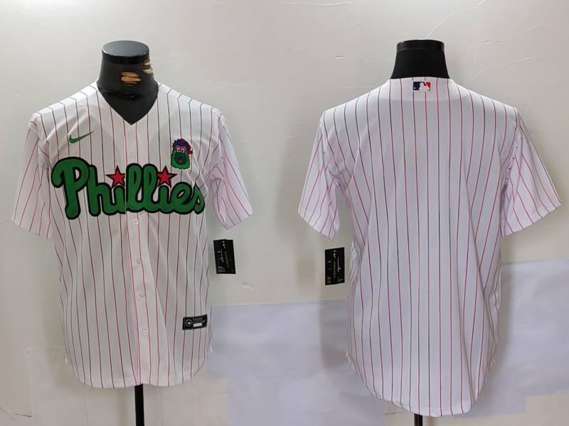 Men's Philadelphia Phillies Blank White Green Cool Base Stitched Jersey