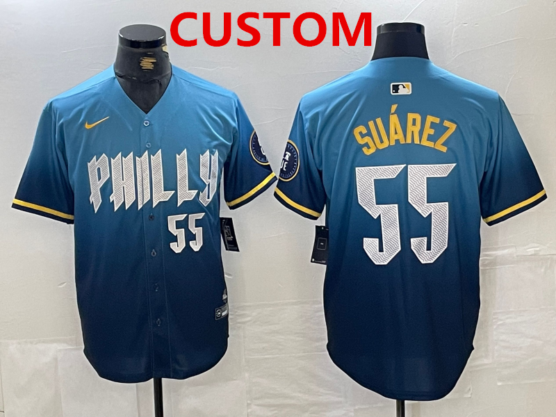 Men's Philadelphia Phillies Custom Blue 2024 City Player Number Cool Base Jersey