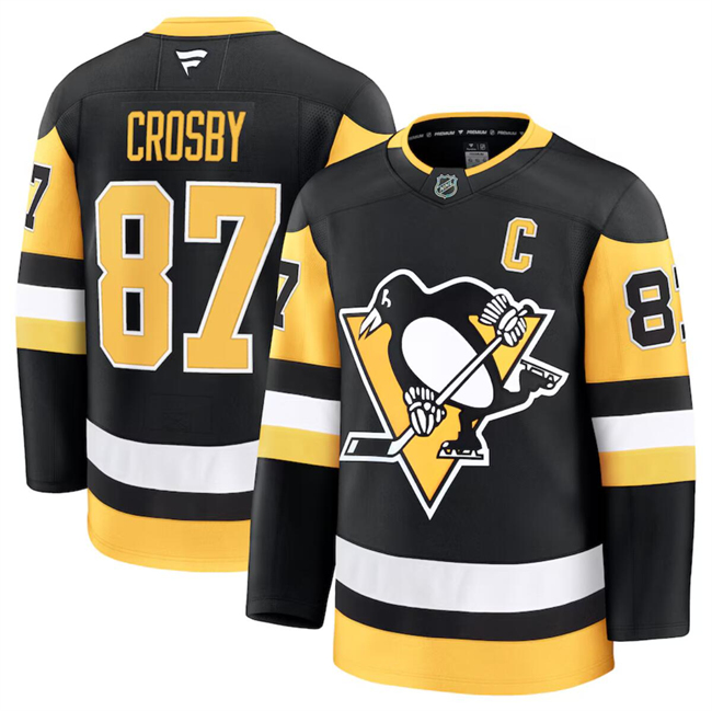 Men's Pittsburgh Penguins #87 Sidney Crosby Black 2024-25 Home Stitched Hockey Jersey