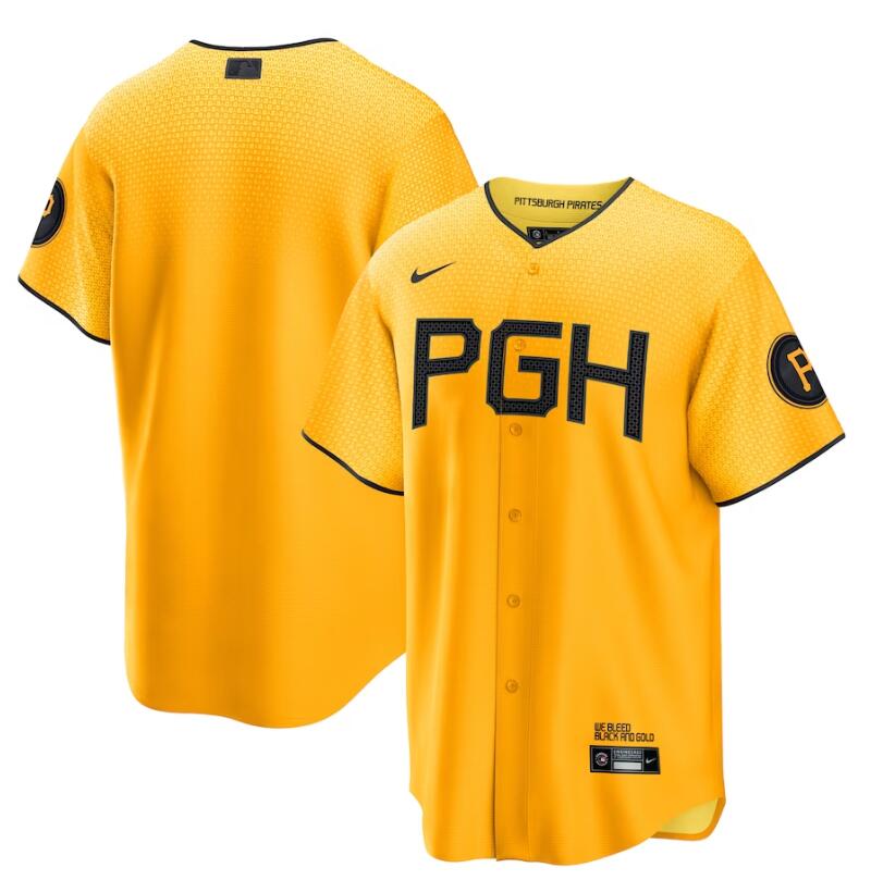 Men's Pittsburgh Pirates Blank Nike Gold 2023 City Connect Replica Jersey