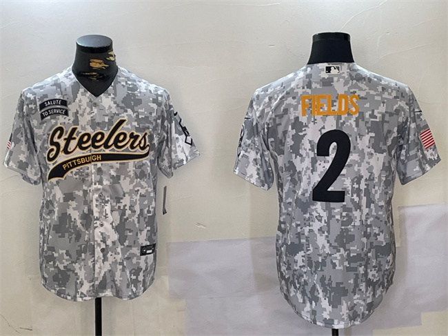 Men's Pittsburgh Steelers #2 Justin Fields 2024 Arctic Camo Salute To Service Stitched Baseball Jersey