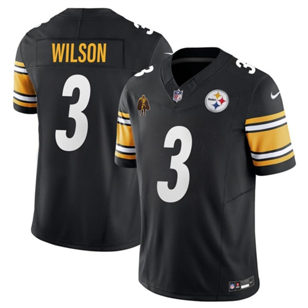 Men's Pittsburgh Steelers #3 Russell Wilson Black F.U.S.E. With Walter Payton Patch Vapor Untouchable Limited Football Stitched Jersey