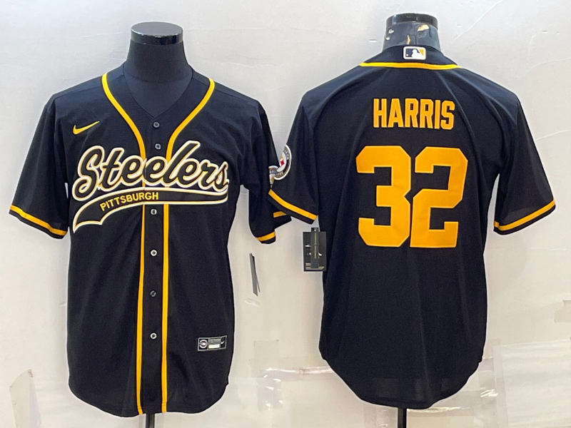 Men's Pittsburgh Steelers #32 Franco Harris Black Gold With Patch Cool Base Stitched Baseball Jersey