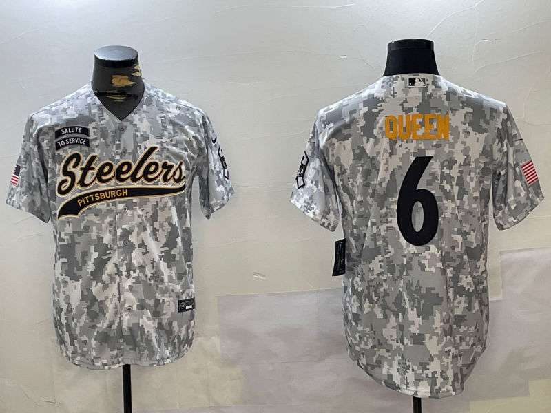 Men's Pittsburgh Steelers #6 Patrick Queen Arctic Camo 2024 Salute to Service Stitched Baseball Jersey