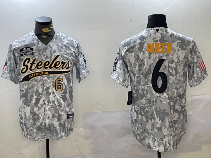 Men's Pittsburgh Steelers #6 Patrick Queen Arctic Camo 2024 Salute to Service Stitched Baseball Jerseys