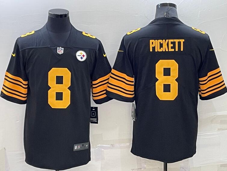 Men's Pittsburgh Steelers #8 Kenny Pickett Black Color Rush Stitched Jersey