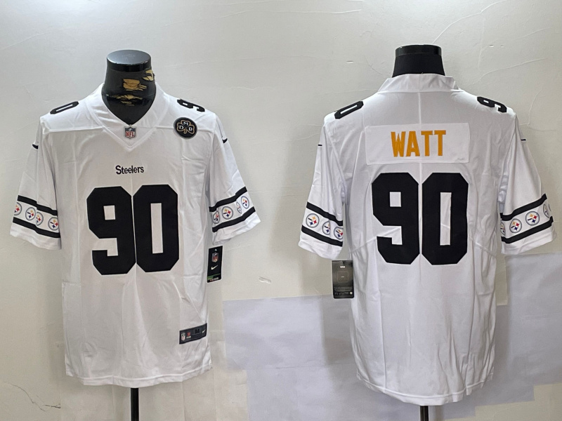 Men's Pittsburgh Steelers #90 T.J. Watt White 2019 Team Logo Cool Edition Stitched Jerseys