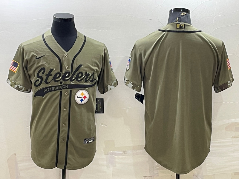 Men's Pittsburgh Steelers Blank Olive Salute to Service Cool Base Stitched Baseball Jersey