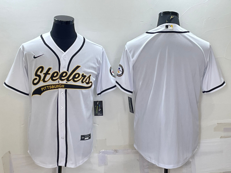 Men's Pittsburgh Steelers White Team Big Logo With Patch Cool Base Stitched Baseball Jersey