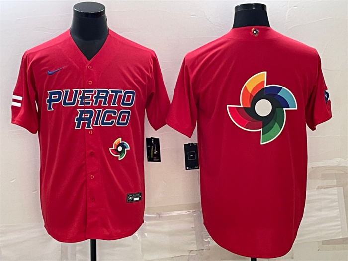 Men's Puerto Rico Baseball 2023 Red World Baseball Big Logo Classic Replica Stitched Jerseys