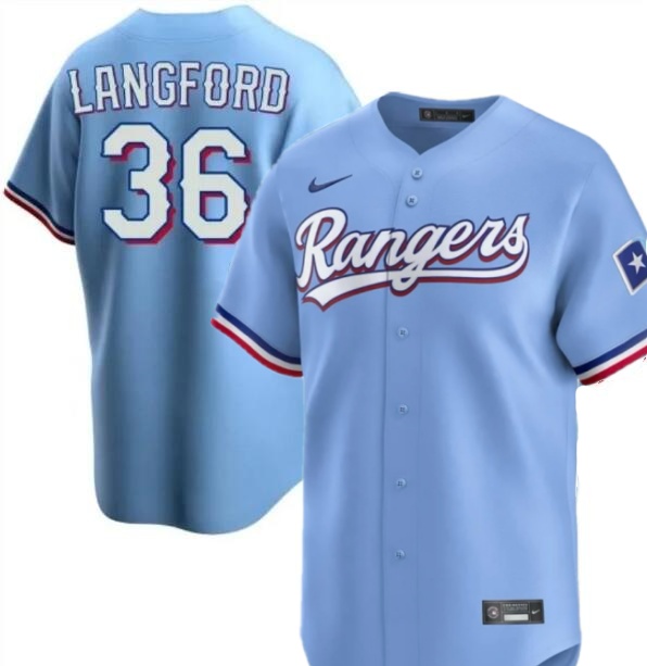 Men's Rangers Wyatt Langford 36 Baseball Jersey Blue