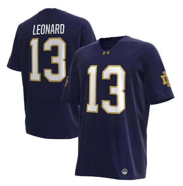 Men's Riley Leonard #13 Notre Dame Fighting Irish Under Armour NIL Football Replica Player Navy blue Jersey