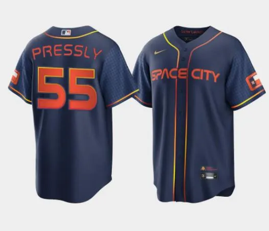 Men's Ryan Pressly Houston Astros #55 Navy Cool Base 2022 Space City Connect Stitched Jersey