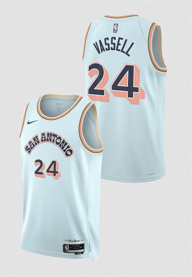 Men's San Antonio Spurs #24 Devin Vassell Light Blue 2024-25 City Edition Stitched Basketball Jersey