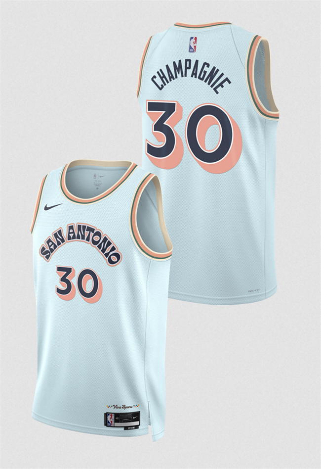 Men's San Antonio Spurs #30 Julian Champagnie Light Blue 2024-25 City Edition Stitched Basketball Jersey