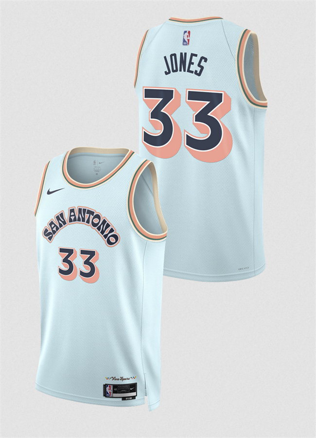 Men's San Antonio Spurs #33 Tre Jones Light Blue 2024-25 City Edition Stitched Basketball Jersey