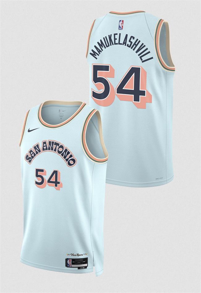 Men's San Antonio Spurs #54 Sandro Mamukelashvili Light Blue 2024-25 City Edition Stitched Basketball Jersey