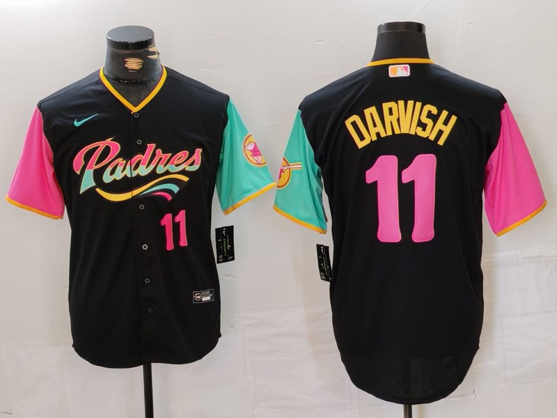 Men's San Diego Padres #11 Yu Darvish Black Player Number Fashion Baseball Jersey