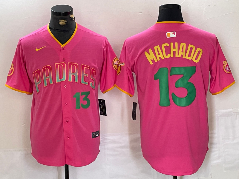 Men's San Diego Padres #13 Manny Machado Pink Cool Base Stitched Baseball Jerseys