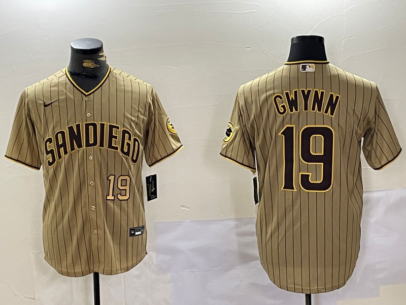 Men's San Diego Padres #19 Tony Gwynn Khaki Team Logo Cool Base Jerseys