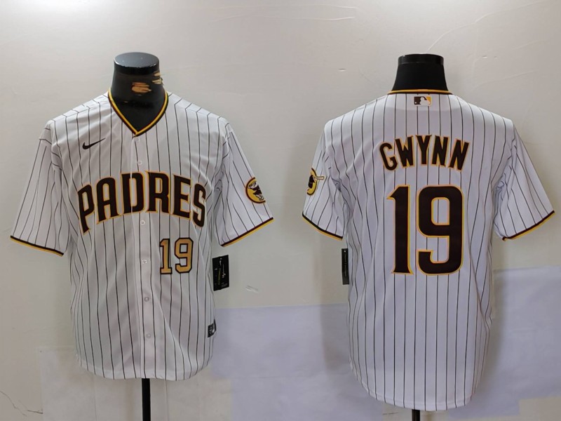 Men's San Diego Padres #19 Tony Gwynn White Team Logo Stitched Cool Base Nike Jerseys