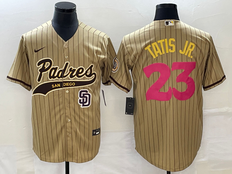 Men's San Diego Padres #23 Fernando Tatis Jr Tan NEW 2023 City Connect Cool Base Stitched Jersey 1