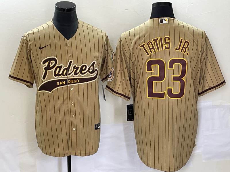 Men's San Diego Padres #23 Fernando Tatis Jr Tan NEW 2023 Cool Base Stitched Jersey 1