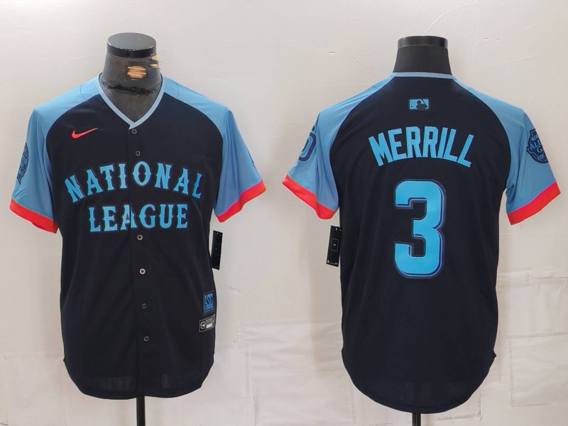 Men's San Diego Padres #3 Jackson Merrill Navy 2024 All Star Limited Stitched Jersey