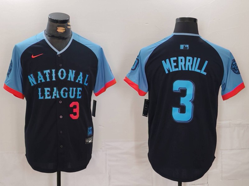 Men's San Diego Padres #3 Jackson Merrill Number Navy 2024 All Star Limited Stitched Jerseys