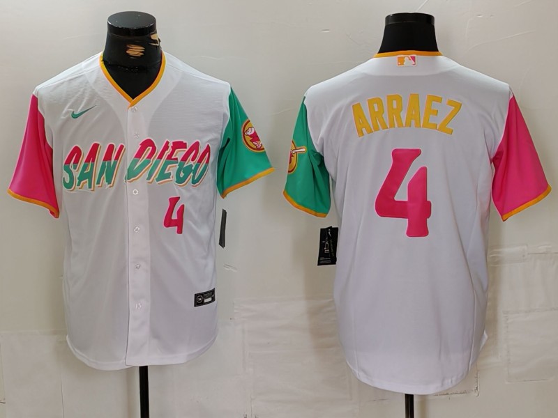 Men's San Diego Padres #4 Luis Arraez Number White 2023 City Connect Cool Base Stitched Jersey