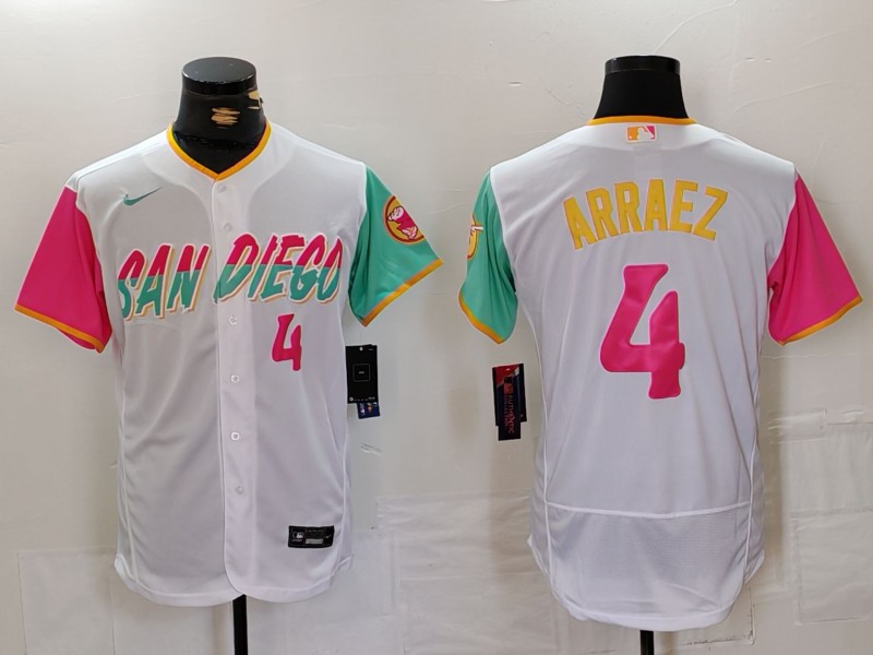 Men's San Diego Padres #4 Luis Arraez Number White 2023 City Connect Flex Base Stitched Jersey