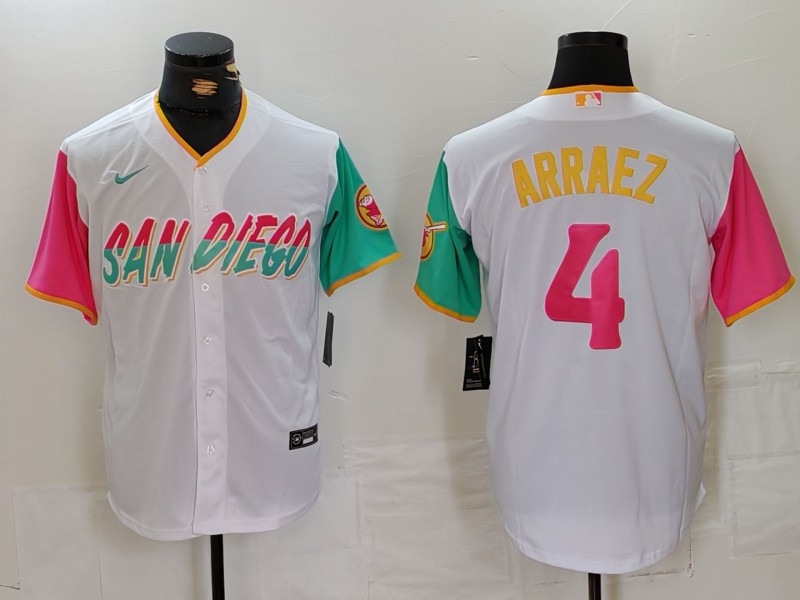 Men's San Diego Padres #4 Luis Arraez White 2023 City Connect Cool Base Stitched Jersey