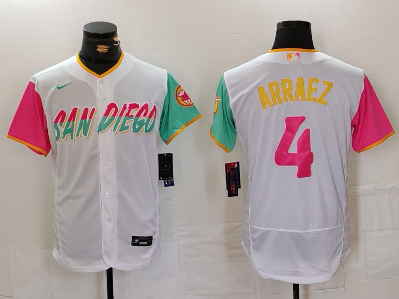 Men's San Diego Padres #4 Luis Arraez White 2023 City Connect Flex Base Stitched Jersey