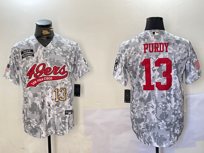 Men's San Francisco 49ers #13 Brock Purdy Arctic Camo 2024 Salute to Service Stitched Baseball Jerseys