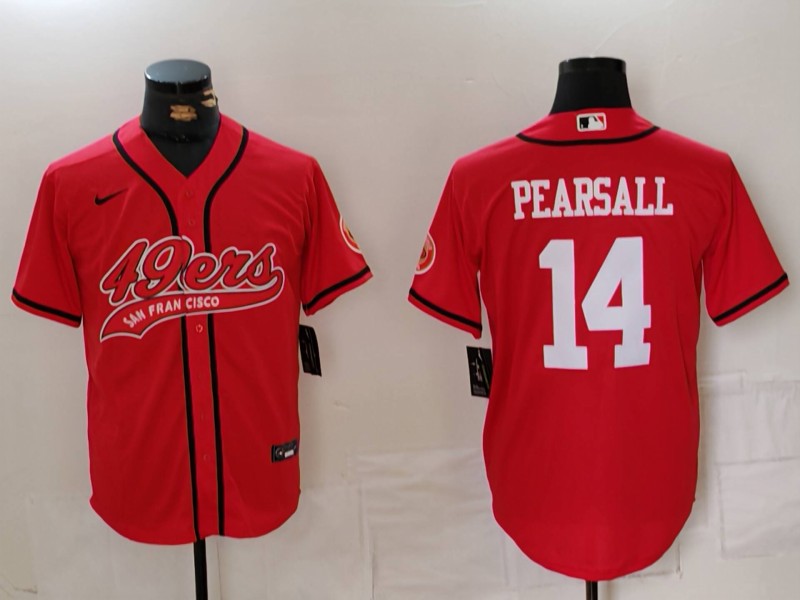 Men's San Francisco 49ers #14 Ricky Pearsall Red With Patch Cool Base Stitched Baseball Jersey