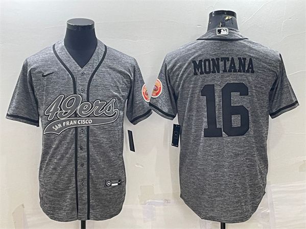 Men's San Francisco 49ers #16 Joe Montana Gray With Patch Cool Base Stitched Baseball Jersey