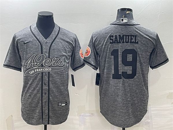 Men's San Francisco 49ers #19 Deebo Samuel Gray With Patch Cool Base Stitched Baseball Jersey