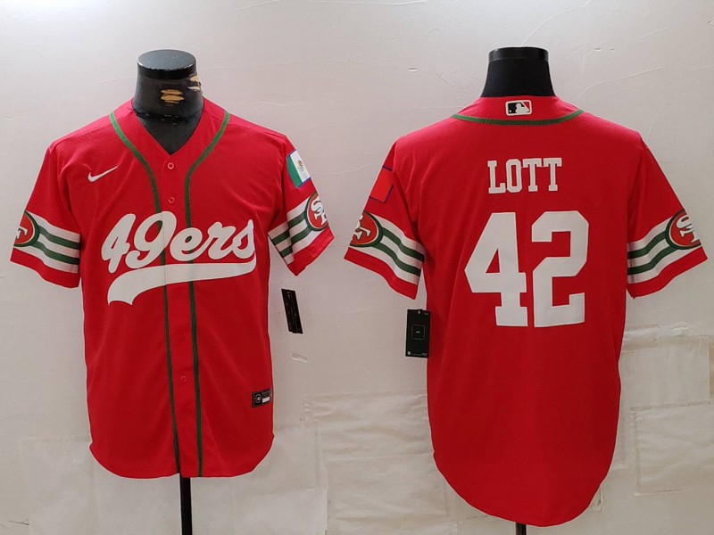 Men's San Francisco 49ers #42 Ronnie Lott Red Mexico Cool Base Stitched Baseball Jersey