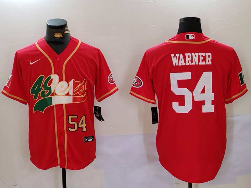 Men's San Francisco 49ers #54 Fred Warner Red With Patch Cool Base Stitched Baseball Jerseys