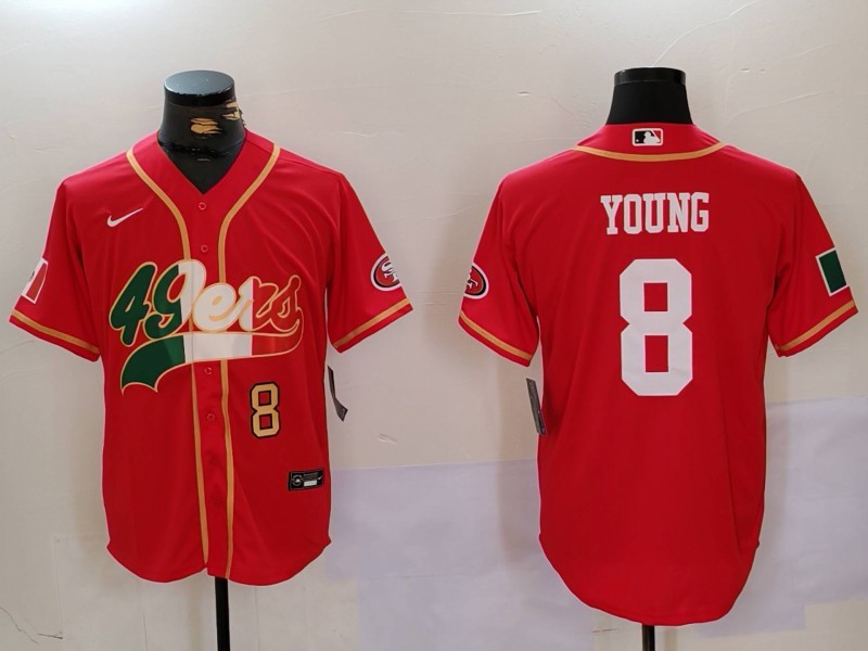 Men's San Francisco 49ers #8 Steve Young Red With Patch Cool Base Stitched Baseball Jersey