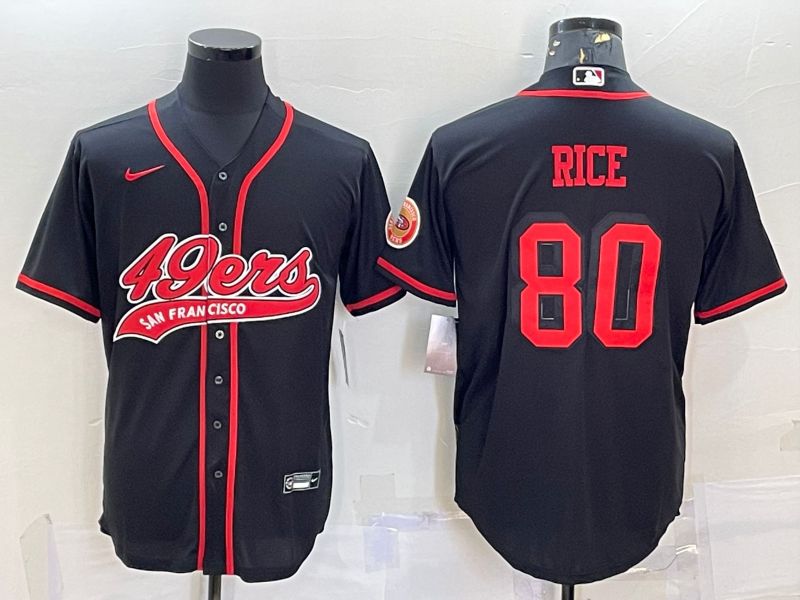 Men's San Francisco 49ers #80 Jerry Rice Black Color Rush With Patch Cool Base Stitched Baseball Jersey