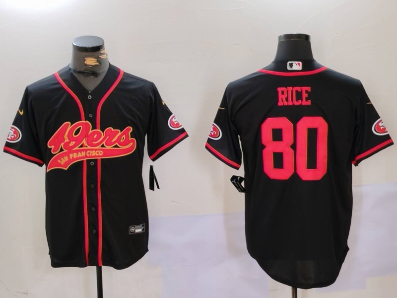 Men's San Francisco 49ers #80 Jerry Rice Black With Patch Cool Base Stitched Baseball Jersey