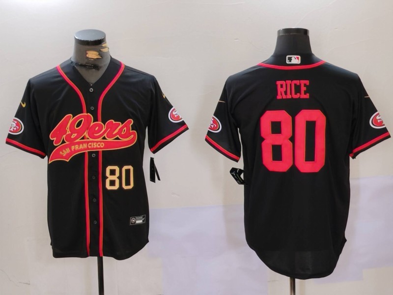 Men's San Francisco 49ers #80 Jerry Rice Black With Patch Cool Base Stitched Baseball Jerseys