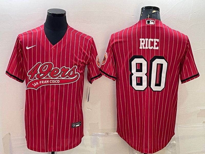 Men's San Francisco 49ers #80 Jerry Rice Red Pinstripe Color Rush With Patch Cool Base Stitched Baseball Jersey