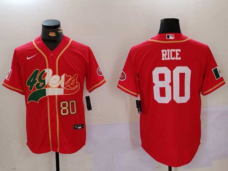 Men's San Francisco 49ers #80 Jerry Rice Red With Patch Cool Base Stitched Baseball Jersey