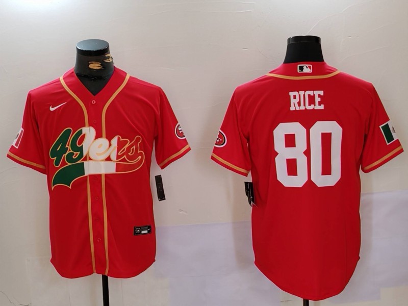 Men's San Francisco 49ers #80 Jerry Rice Red With Patch Cool Base Stitched Baseball Jerseys